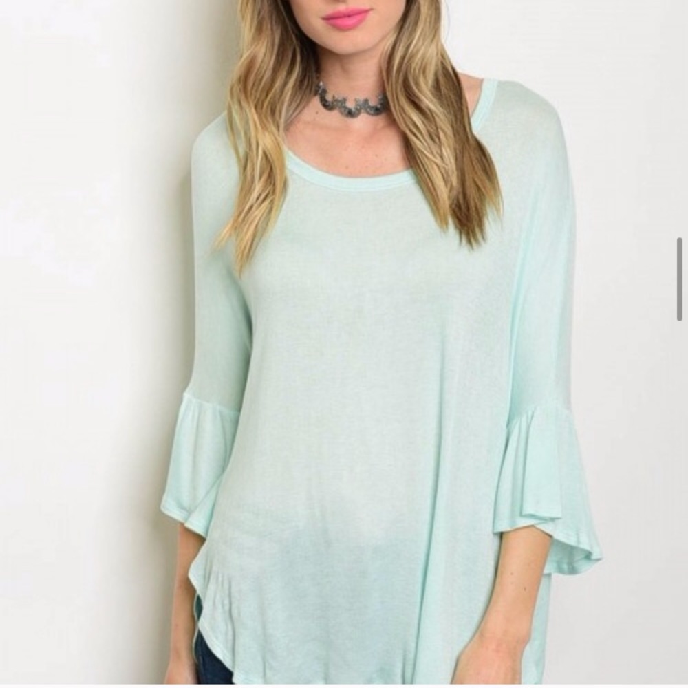 Mint Babydoll 3/4 Bell Sleeve Top - Picture 2 of 9